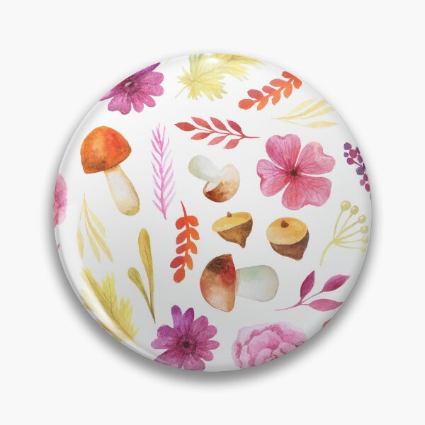Item preview, Cute Watercolor Wild Mushroom Pink Flower Acorn Cottagecore designed and sold by FestivityFinds.