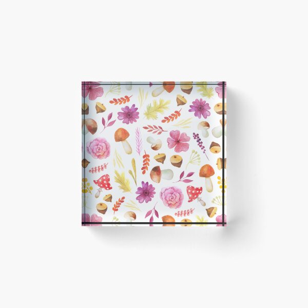 Item preview, Cute Watercolor Wild Mushroom Pink Flower Acorn Cottagecore designed and sold by FestivityFinds.