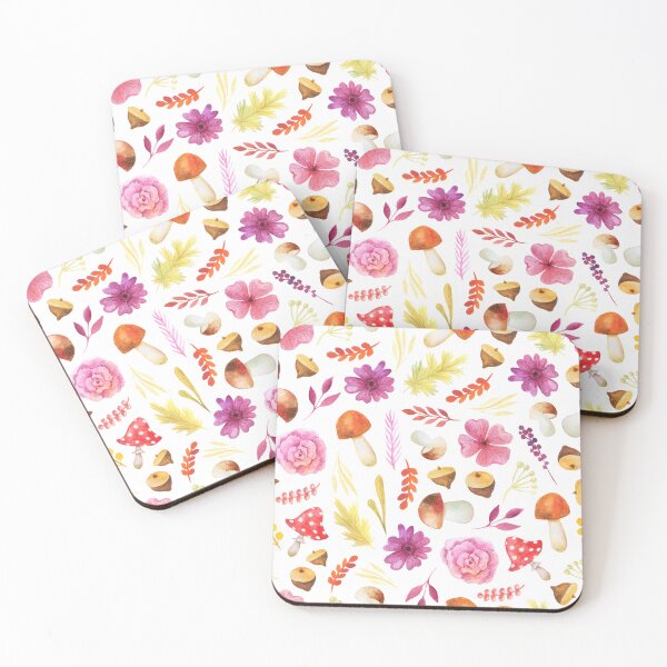 Item preview, Cute Watercolor Wild Mushroom Pink Flower Acorn Cottagecore designed and sold by FestivityFinds.