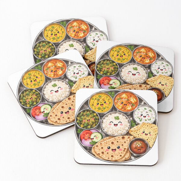 Item preview, Kawaii Indian Thali Sticker, Cute Indian Food Platter Die-Cut Vinyl Decal designed and sold by PriyankaSonara.
