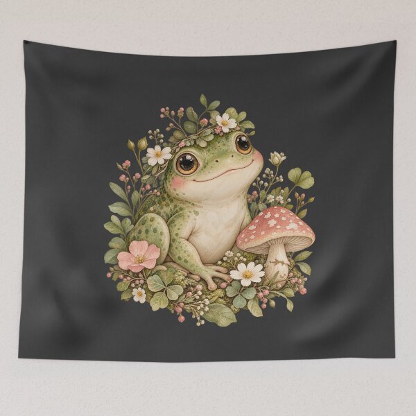 Item preview, Cottagecore Frog Whimsical Floral Mushroom Nature Art designed and sold by AmiGraph.