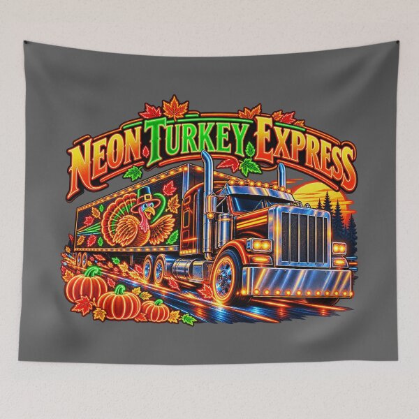 Item preview, Neon Turkey Express Thanksgiving Trucker designed and sold by NomadForge.
