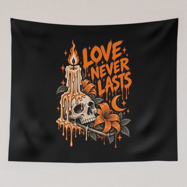 Item preview, Love Never Lasts – Orange Gothic Skull & Candle Design designed and sold by MetaModel Editions.