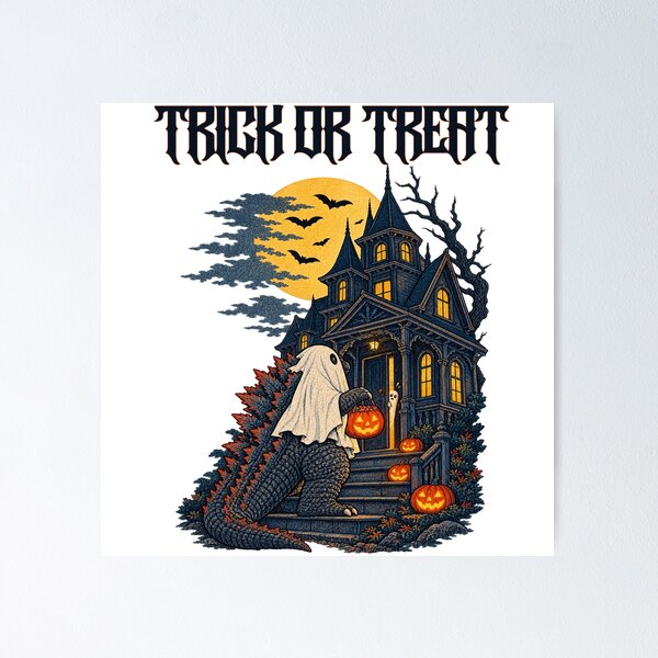 Item preview, Kaiju Monster Trick or Treat Haunted House Illustration designed and sold by DjFreeq.