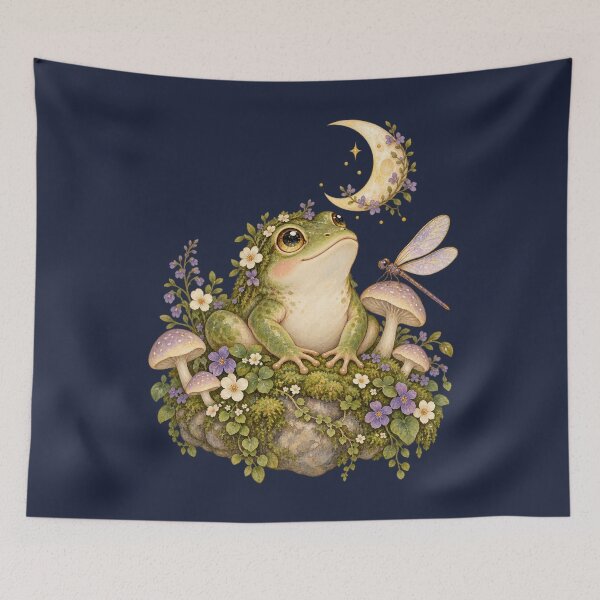 Item preview, Cottagecore Frog Whimsical Moon Mushroom Fairy Art designed and sold by AmiGraph.