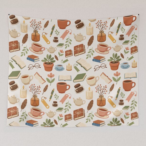 Item preview, Cozy Reading Tea Books Pattern  designed and sold by stylishdzign.