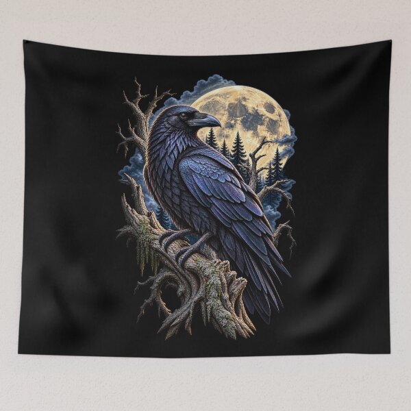 Item preview, Raven Beneath Full Moon-Gothic Bird Celestial Night Wildlife Design designed and sold by RockitBaby.