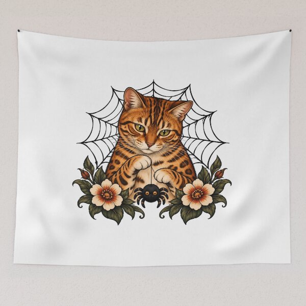 Item preview, Spooky Bengal Cat Spider Web Halloween  designed and sold by Old's Cool Cat Studio.