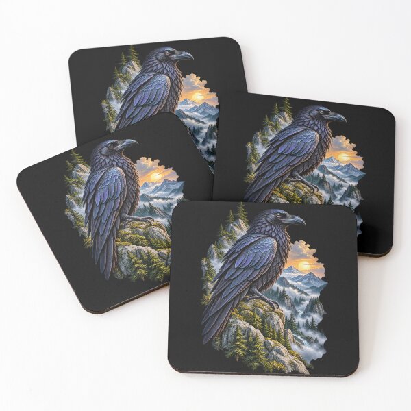 Item preview, Raven Surrounded by Misty Mountains Mountain Bird Wildlife Nature Design designed and sold by RockitBaby.