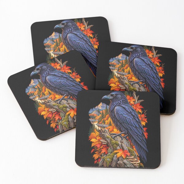 Item preview, Raven in Autumn Forest Fall Leaves-Black Bird Wildlife Nature Design designed and sold by RockitBaby.