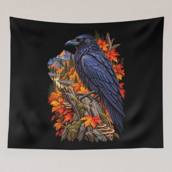 Item preview, Raven in Autumn Forest Fall Leaves-Black Bird Wildlife Nature Design designed and sold by RockitBaby.