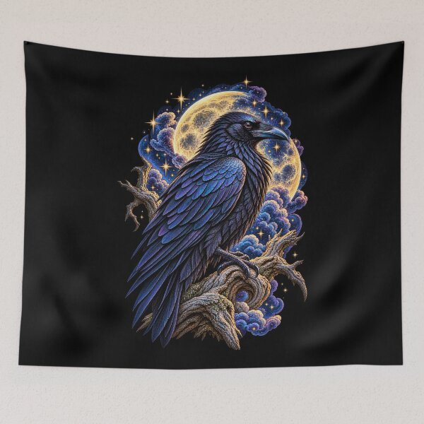 Item preview, Raven with Moon and Stars-Celestial Gothic Bird Night Nature Design designed and sold by RockitBaby.