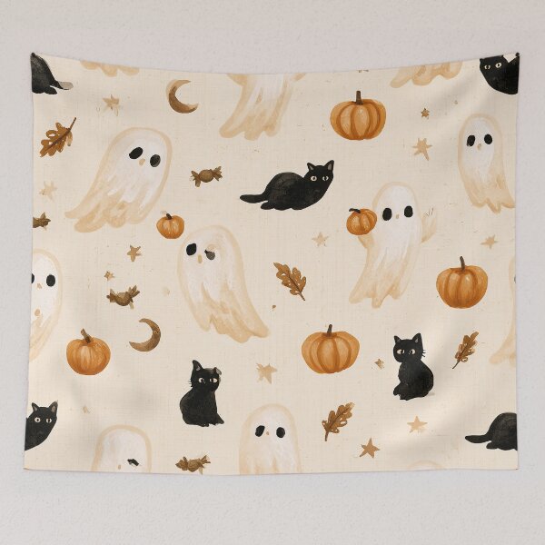 Item preview, Cute Ghosts & Black Cats Halloween Pattern designed and sold by Helenaphotoart.