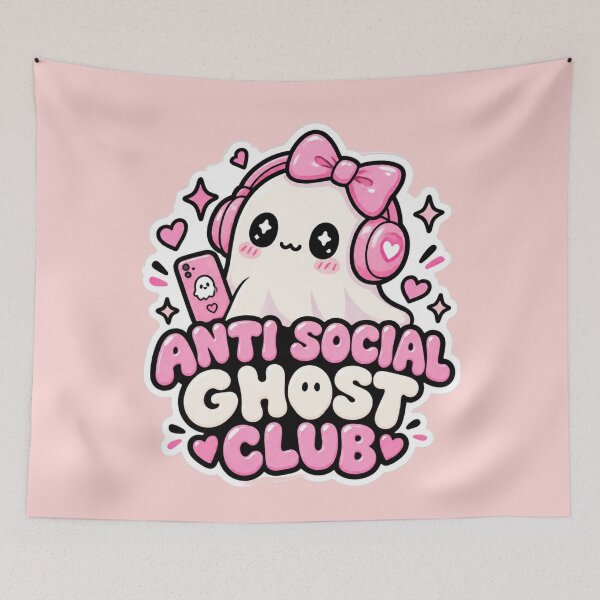 Item preview, Anti Social Ghost Club Cute Pink Ghost designed and sold by Artistprinter.