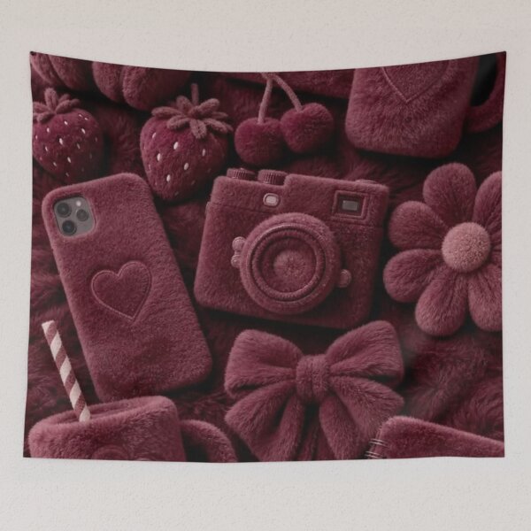 Item preview, Burgundy Fuzzy Aesthetic Flat Lay – Plush Girly Everything Pattern Design designed and sold by EatPrayLive.