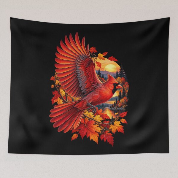 Item preview, Flying Cardinal Autumn Fall Foliage-Sunset Bird Wildlife Nature Design designed and sold by RockitBaby.