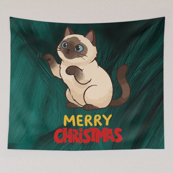 Item preview, Cute Siamese Cat Merry Christmas Holiday Art designed and sold by stormk10.