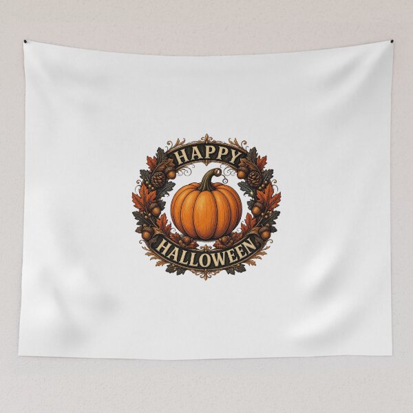 Item preview, Happy Halloween Elegant Vintage Pumpkin Wreath Art designed and sold by Créative touche .