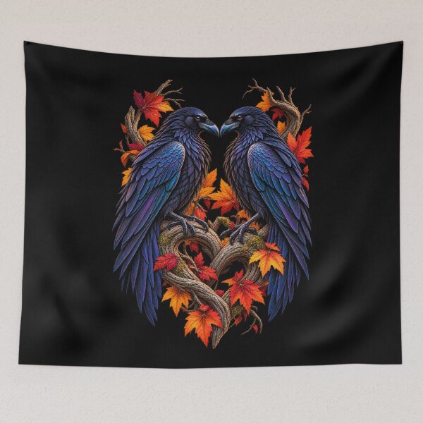 Item preview, Two Ravens Facing Each Other-Gothic Bird Autumn Wildlife Nature Design designed and sold by RockitBaby.