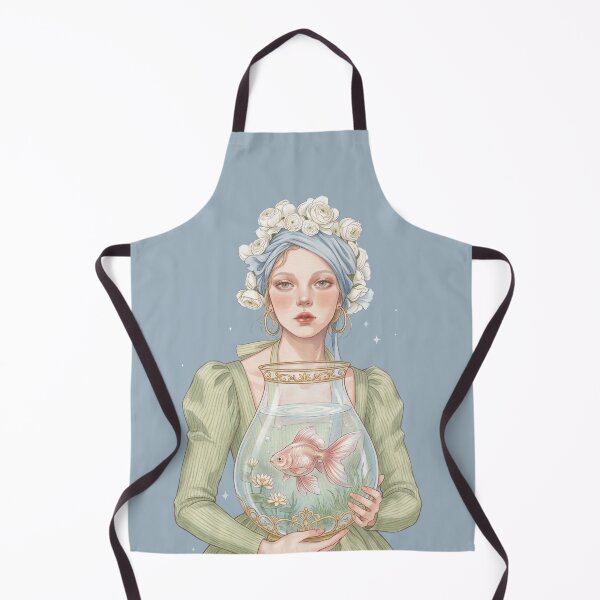 Item preview, Vintage Woman with Goldfish Bowl and White Roses Illustration designed and sold by Pasteltone.
