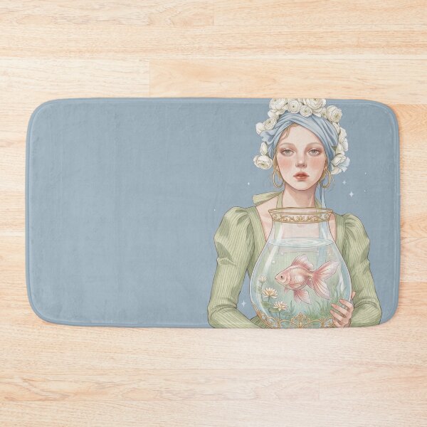 Item preview, Vintage Woman with Goldfish Bowl and White Roses Illustration designed and sold by Pasteltone.