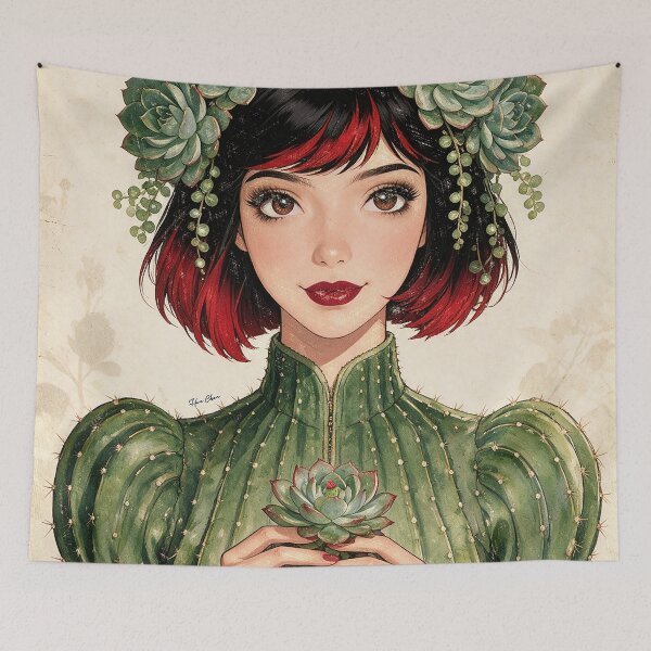 Item preview, Keep Blooming Cactus Girl – Vintage Succulent Botanical Crown Art designed and sold by Hen-C-Art.