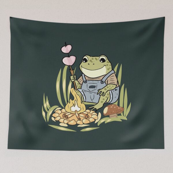 Item preview, Cute Cottagecore Frog Roasting Marshmallows Forest Picnic Illustration designed and sold by LeshanArt.