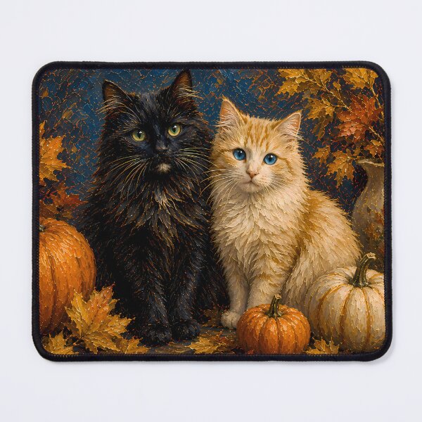 Item preview, Vintage Halloween Black Cats and Pumpkins – Autumn Gothic Cat Art designed and sold by Mama Leenah.