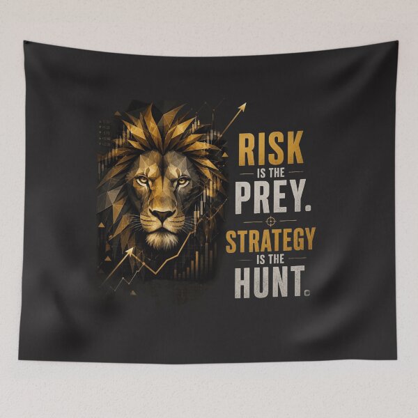 Item preview, Risk is the Prey Strategy is the Hunt Day Trader Lion Finance Motivation Design designed and sold by Bennie Singh.