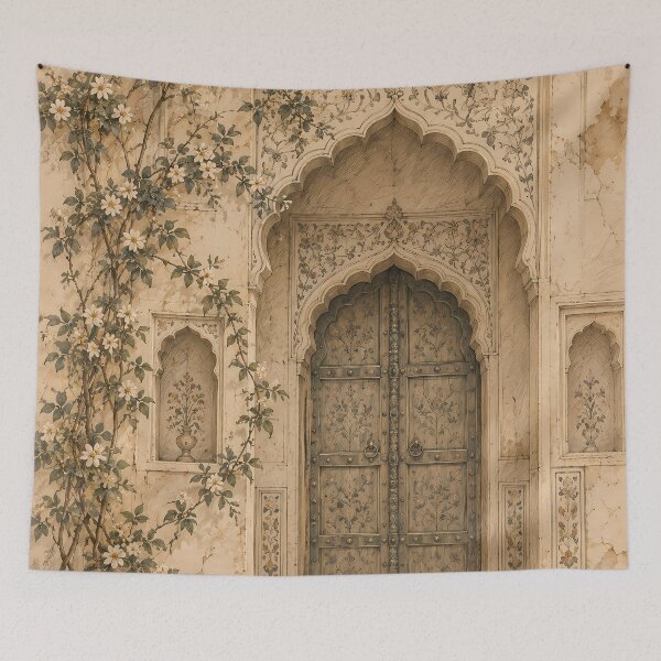 Item preview, Vintage Mughal Arch Doorway Floral Watercolour on Aged Parchment designed and sold by Jozefin's Studio.