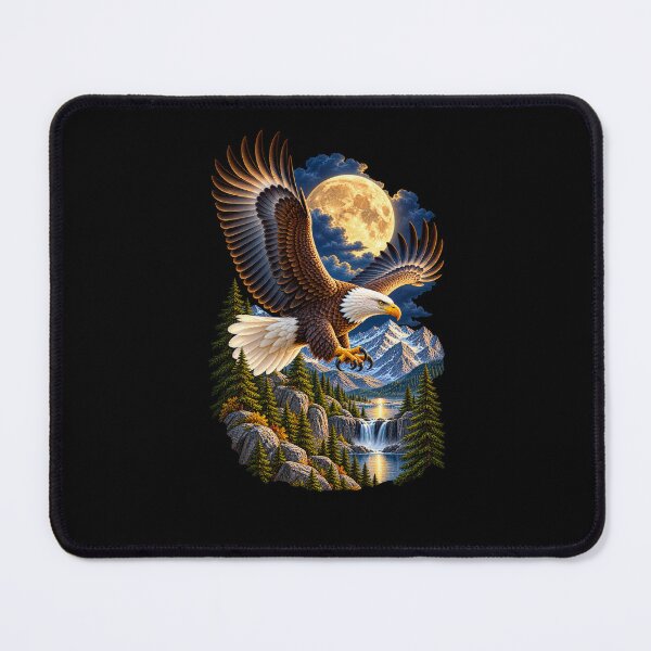 Item preview, Bald Eagle Beneath Full Moon-Moonlit Mountain Wildlife Nature Design designed and sold by RockitBaby.