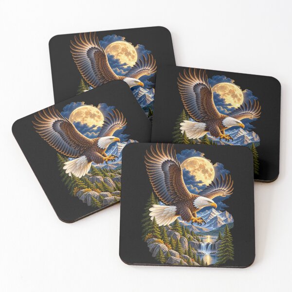 Item preview, Bald Eagle Beneath Full Moon-Moonlit Mountain Wildlife Nature Design designed and sold by RockitBaby.