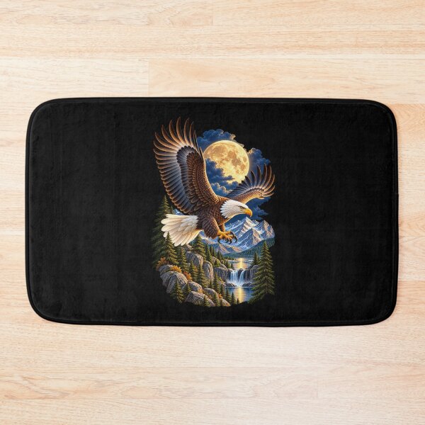 Item preview, Bald Eagle Beneath Full Moon-Moonlit Mountain Wildlife Nature Design designed and sold by RockitBaby.