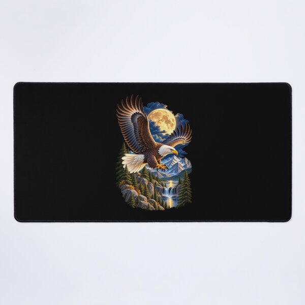 Item preview, Bald Eagle Beneath Full Moon-Moonlit Mountain Wildlife Nature Design designed and sold by RockitBaby.