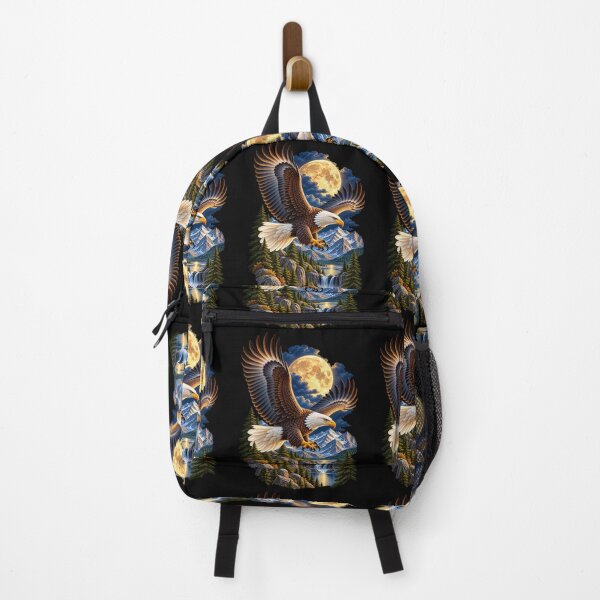 Item preview, Bald Eagle Beneath Full Moon-Moonlit Mountain Wildlife Nature Design designed and sold by RockitBaby.