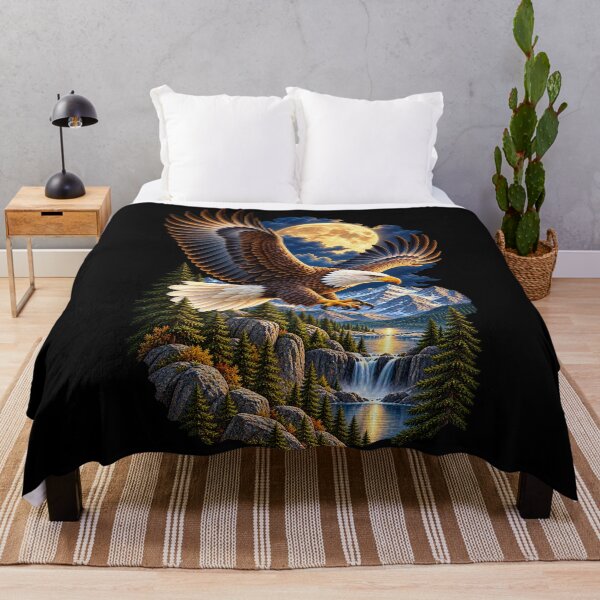 Item preview, Bald Eagle Beneath Full Moon-Moonlit Mountain Wildlife Nature Design designed and sold by RockitBaby.