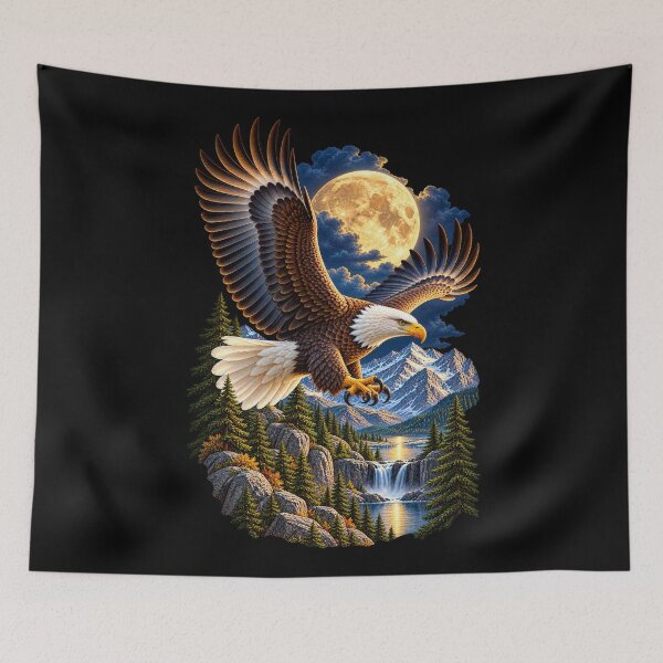 Item preview, Bald Eagle Beneath Full Moon-Moonlit Mountain Wildlife Nature Design designed and sold by RockitBaby.