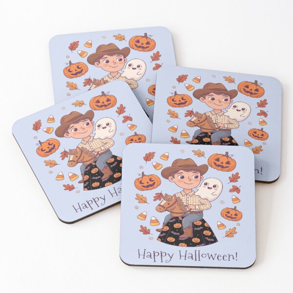 Item preview, Cute Cowboy Halloween with Ghost and Toy Horse designed and sold by Dhiraaj.