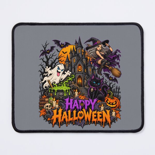 Item preview, Happy Halloween – Haunted Castle Witch & Black Cat designed and sold by Aimetoi.