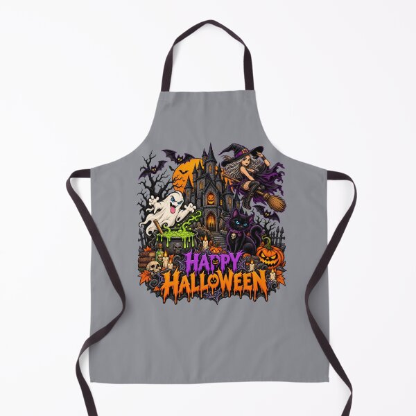 Item preview, Happy Halloween – Haunted Castle Witch & Black Cat designed and sold by Aimetoi.