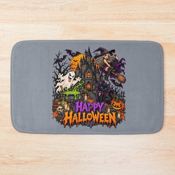 Item preview, Happy Halloween – Haunted Castle Witch & Black Cat designed and sold by Aimetoi.