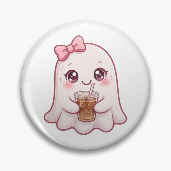 Item preview, Cute pink ghost with iced coffee designed and sold by priyankajustine.