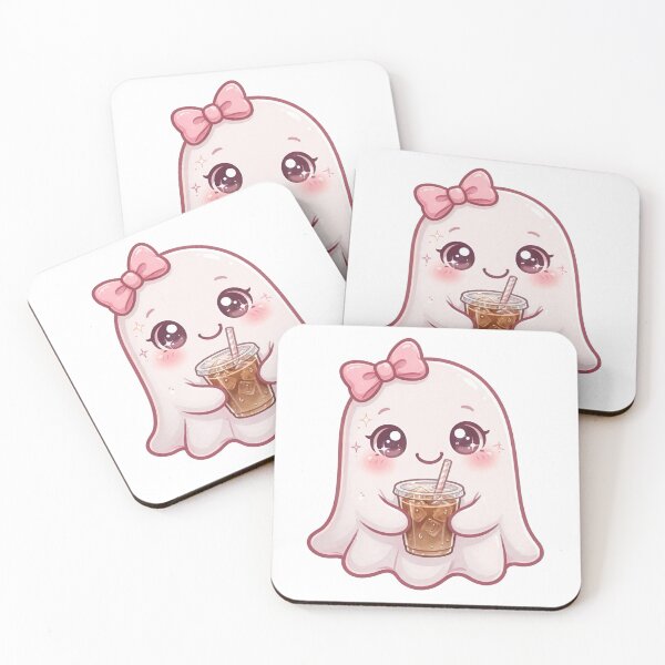 Item preview, Cute pink ghost with iced coffee designed and sold by priyankajustine.