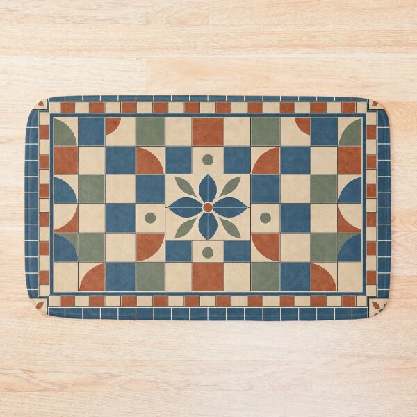 Item preview, Courtyard Tile – Mediterranean Geometric Bath Mat designed and sold by astersgraphics.