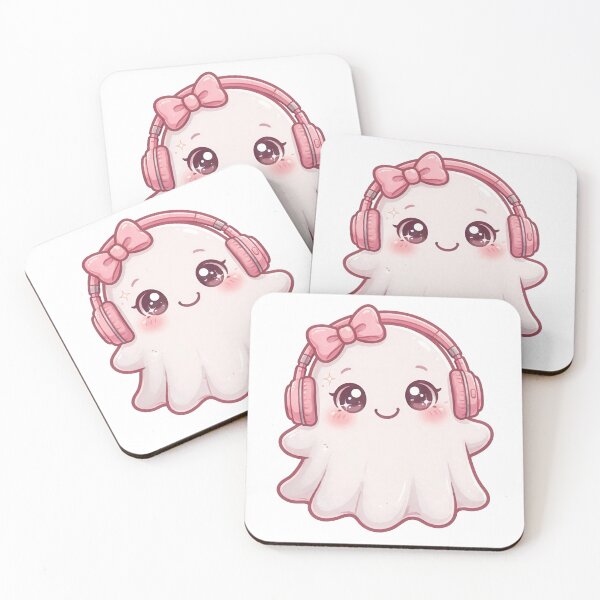 Item preview, Cute pink ghost listening to music designed and sold by priyankajustine.