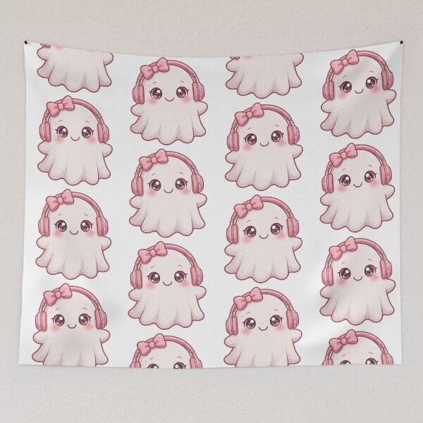 Item preview, Cute pink ghost listening to music designed and sold by priyankajustine.