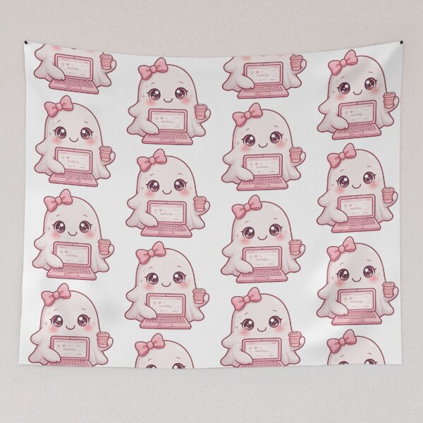 Item preview, Cute pink ghost working designed and sold by priyankajustine.