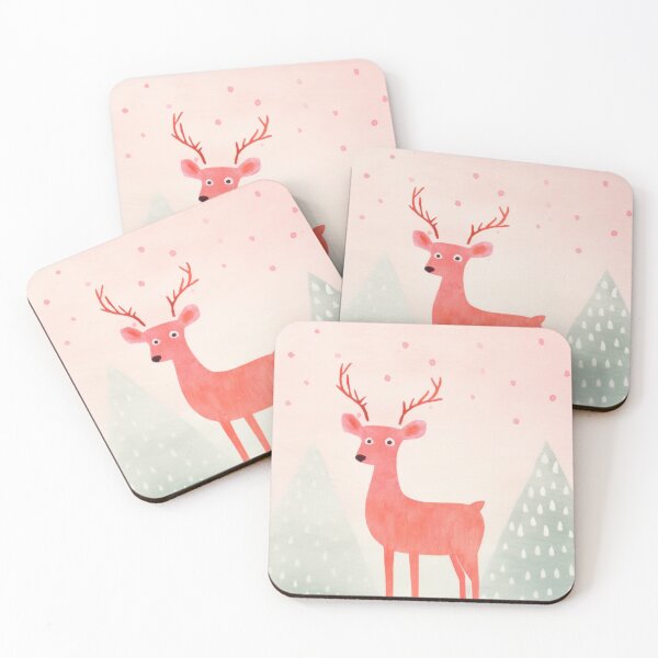 Item preview, Cute Pink Reindeer Winter Wonderland Watercolor Illustration designed and sold by loirestore.