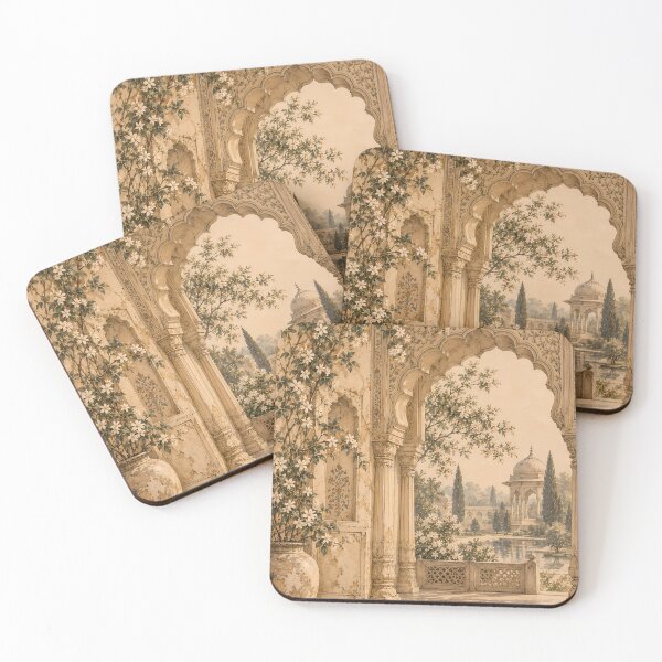 Item preview, Vintage Mughal Garden Arch Watercolour Beige Painting designed and sold by Jozefin's Studio.