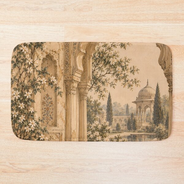 Item preview, Vintage Mughal Garden Arch Watercolour Beige Painting designed and sold by Jozefin's Studio.